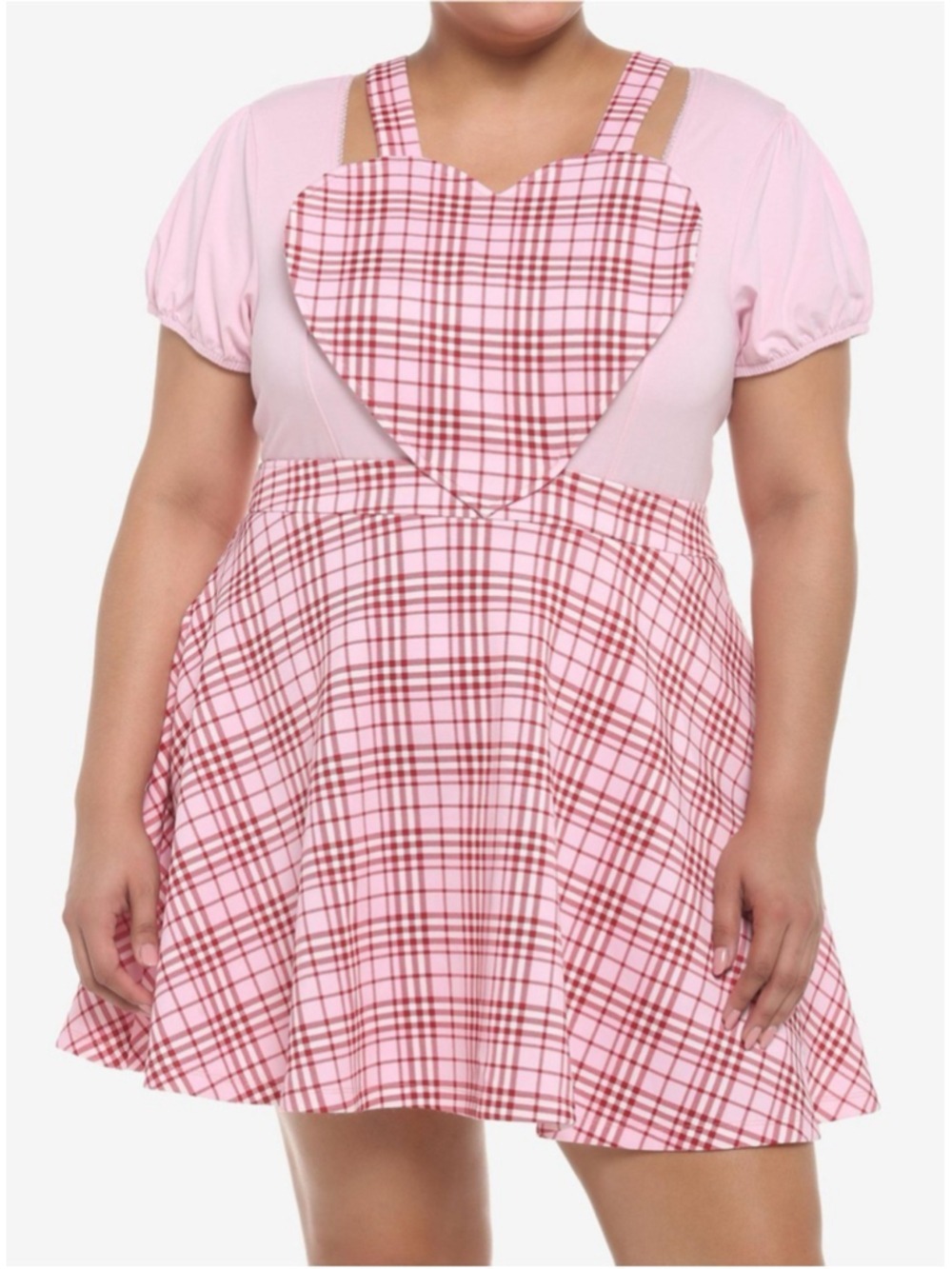 Women's Sweet Society Pink & Red Plaid Heart Skater Skirtall Plus 2X